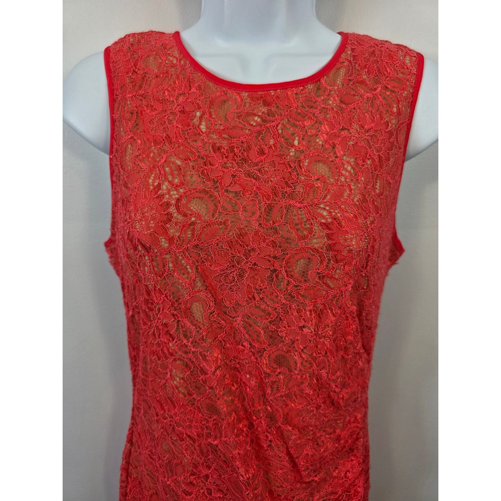 Vince Camuto Peach Floral Lace Ruched Sheath Dress Lined Sleeveless Size 12 /R29 - Picture 3 of 8